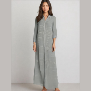 Soft Surroundings Womens Silver Gray Ibiza Embroidered Overlay Slip Dress PXS